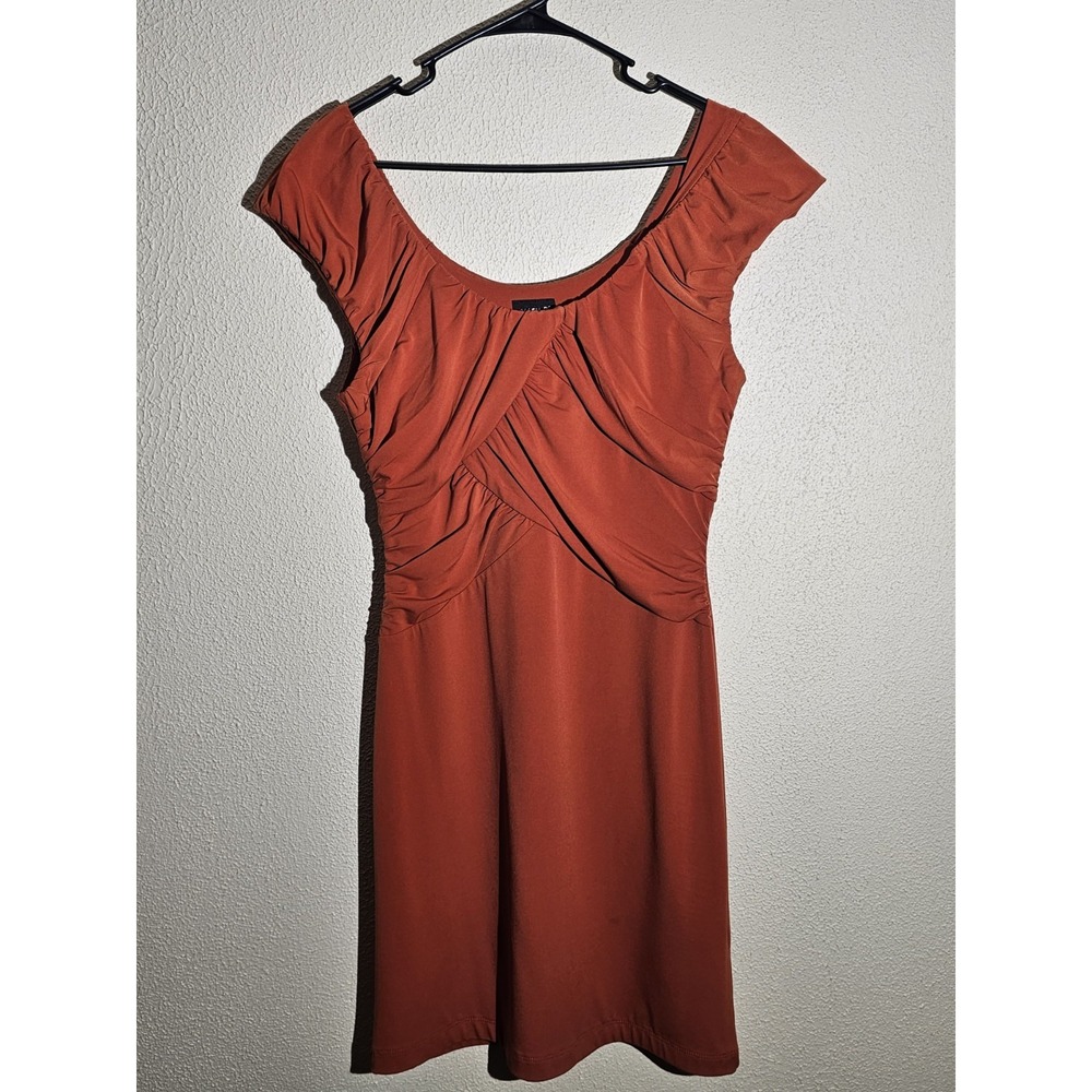 Allen Schwartz Rouched Off Shoulder Fitted Midi Dress Sz‎ XS Stretchy Comfort